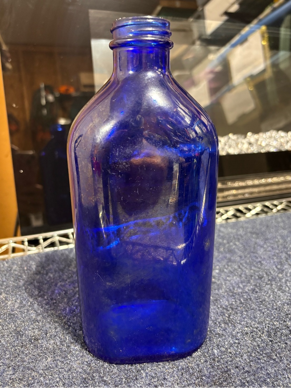 Vintage Genuine Phillips Milk of Magnesia Cobalt Blue Glass Bottle 9” Embossed